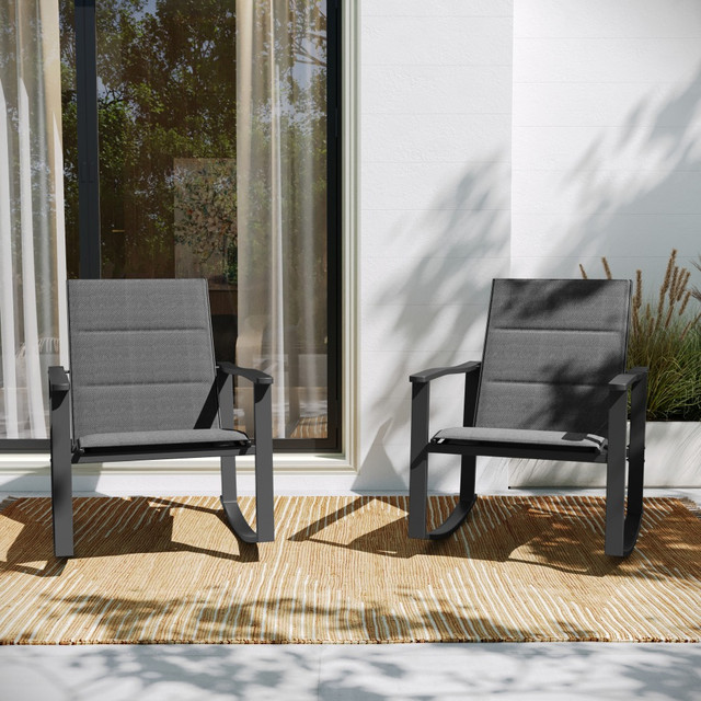 FLASH FURNITURE 2FVFSC2315NBLK Brazos Flex Comfort and Metal Outdoor Rocking Chairs, Black, Set Of 2 Chairs FLASH FURNITURE 2FVFSC2315NBLK Brazos Flex Comfort and Metal Outdoor Rocking Chairs, Black, Set Of 2 Chairs