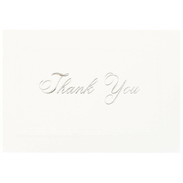JAM PAPER AND ENVELOPE 334934849 JAM Paper Thank You Card Sets, 4-7/8in x 3-3/8in, White Cards With Silver Script And White Envelopes, Pack Of 25 Cards And Envelopes