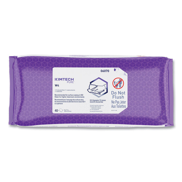 KIMBERLY-CLARK PROFESSIONAL Kimtech™ 06070 W4 PreSat Alcohol Wipers, 70% IPA, 1-Ply, 9 x 11, White, 40/Pack, 10 Packs/Carton