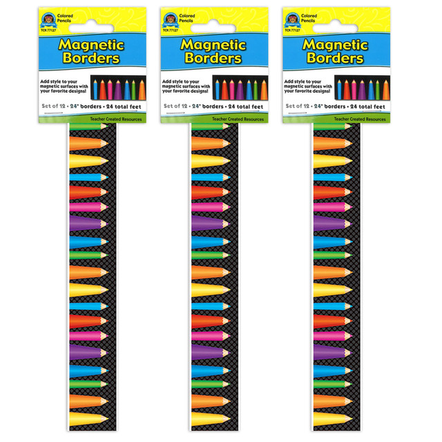 Decorate your classroom with Teacher Created Resources Magnetic Borders. These borders are magnetic so you can hang them on a whiteboard, desk, cabinet or other metal surface with ease.  Cuts easily with scissors.  Magnetic design for easy hanging on metal surfaces.  Acid-free to resist yellowing.  Each pack contains 12 strips for a total of 36 strips.
