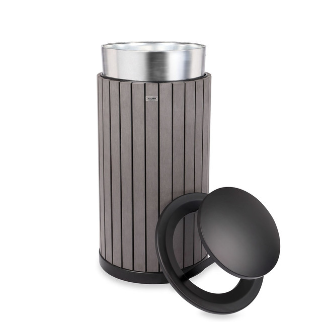 ADIR CORP. ALP4400-01-GRY-RB Alpine Slatted Recycled Plastic Panel Round Outdoor Trash Can with Rain Bonnet Lid, 32 Gallon, 33-7/8inH x 20inW x 20D, Gray ADIR CORP. ALP4400-01-GRY-RB Alpine Slatted Recycled Plastic Panel Round Outdoor Trash Can with Rain Bonnet Lid, 32 Gallon, 33-7/8inH x 20inW x 20D, Gray