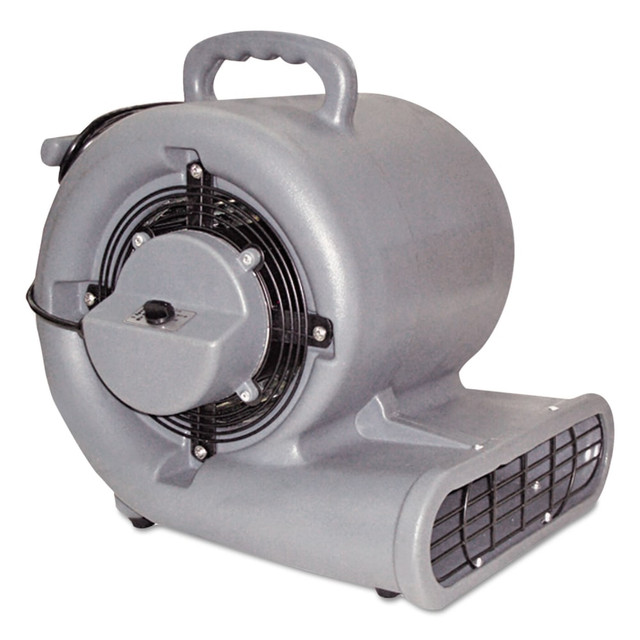 Efficient, high-quality air mover dries carpet and floors three times faster. The 1/2 HP, 115 volts motor offers three speeds and three angles to allow air flow in any direction. 1500 CFM. Specially designed high-density polyethylene housing for easy, durable handling. Stacks for convenient storage. Features durable 10-inch galvanized steel fan wheel with 20-feet power cord.  Efficient, high-quality air mover dries carpet and floors three times faster.  The 1/2 HP, 115 volts motor offers three speeds and three angles to allow air flow in any direction.  Specially designed high-density polyethylene housing for easy, durable handling.  Stacks for convenient storage.  Highly durable 10-inch galvanized steel fan wheel with 20-feet power cord.