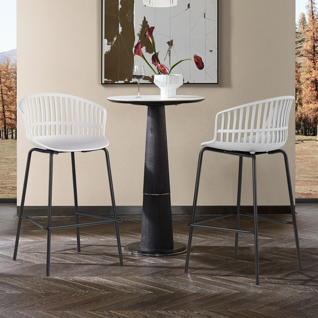 GLAMOUR HOME GHSTL-1670 Basia Plastic Counter Height Stools With Back, Gray, Set Of 2 Stools GLAMOUR HOME GHSTL-1670 Basia Plastic Counter Height Stools With Back, Gray, Set Of 2 Stools