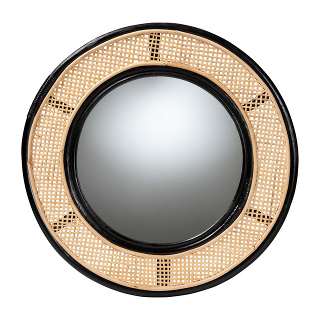 WHOLESALE INTERIORS, INC. 2721-13467 bali & pari Tacita Modern Bohemian Round Accent Wall Mirror, 28inH x 28inW x 2inD, 2-Tone Natural Brown/Black