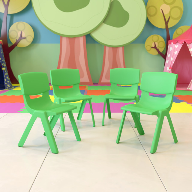 FLASH FURNITURE 4YUYCX4001GREEN Plastic Stackable School Chairs With 12ft" Seat Height, Green, Set Of 4 Chairs FLASH FURNITURE 4YUYCX4001GREEN Plastic Stackable School Chairs With 12ft" Seat Height, Green, Set Of 4 Chairs