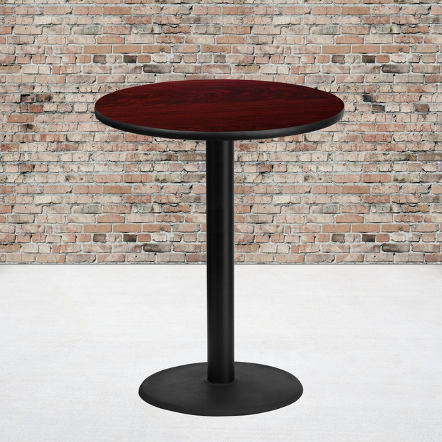 FLASH FURNITURE XURD36MATR24B  Round Laminate Table Top With Round Bar Height Table Base, 43-3/16inH x 36inW x 36inD, Mahogany