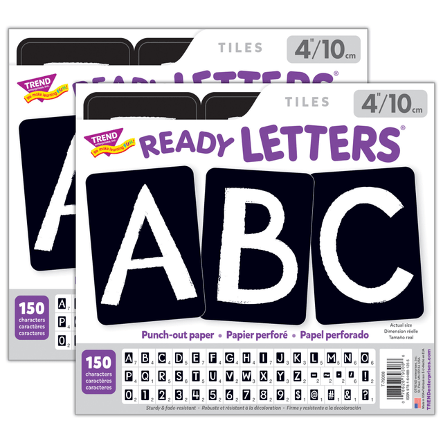 EDUCATORS RESOURCE T-79308-2 Trend 4in Uppercase Ready Letters, Black Tiles, 150 Letters Per Pack, Set Of 2 Packs EDUCATORS RESOURCE T-79308-2 Trend 4in Uppercase Ready Letters, Black Tiles, 150 Letters Per Pack, Set Of 2 Packs