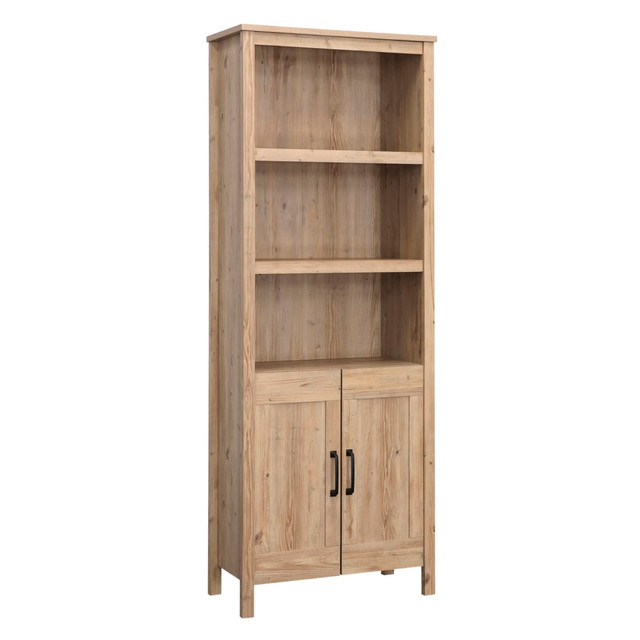 SAUDER WOODWORKING CO. 434876 Sauder Select 72inH 5-Shelf Bookcase With Doors, Khaki Pine