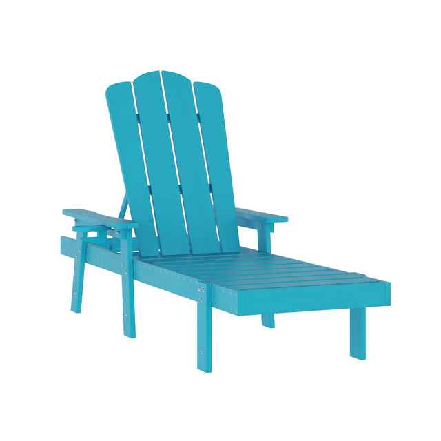 FLASH FURNITURE LEHMP07001BL  Sonora Commercial Grade Adjustable Adirondack Lounger with Cupholder, All-Weather Indoor/Outdoor Recycled HDPE Lounge Chair, Blue