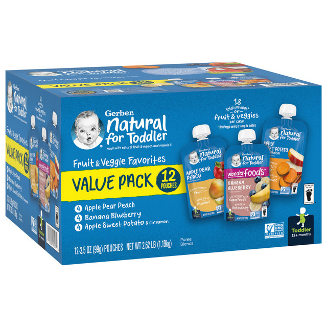 GERBER PRODUCTS COMPANY 015000045074 Gerber Natural Baby Food Pouches for Toddlers 12+ Months, 3.5 Oz, Pack Of 12 Pouches