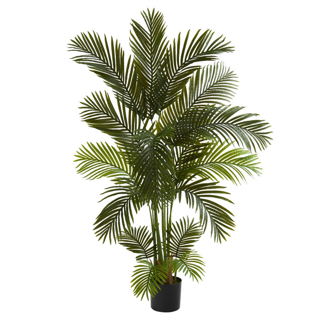 NEARLY NATURAL INC. T1004 Nearly Natural Areca Palm 66inH Artificial Tree With Planter, 66inH x 30inW x 30inD, Green/Black