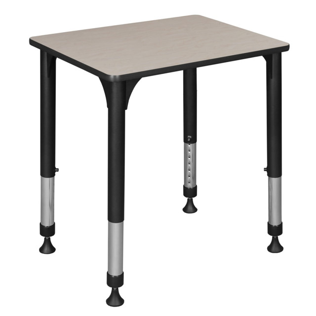Design an inclusive classroom with the help of a Regency 26inW Rectangular Adjustable Height School Student Desk. Adjust the legs easily to raise or lower the desktop and accommodate students of various heights. Glides on each leg can be adjusted to offer stability on uneven flooring.  Desktop is constructed of a thermal fused melamine laminate that is 3/4in thick and finished with a T-Mold edge band.  Laminate is scratch-, stain- and scald-resistant for lasting durability.  Adjusts from 23in to 34in in height to accommodate students of all ages.  Height is easy to adjust by loosening and tightening a bolt with the included hex key.  Rounded corners promote safety.  Adjustable glides on the base provide stability.  Assembly required.  Backed by the manufacturers 10-year limited warranty.