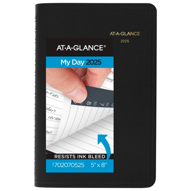 ACCO BRANDS USA, LLC 702070525 2025 AT-A-GLANCE Daily Appointment Book Planner, 5in x 8in, Black, January To December, 7020705