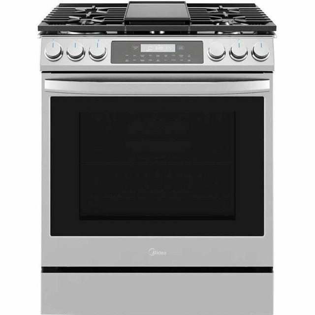 MIDEA AMERICA CORPORATION MGS30S4AST Midea Slide-In 30in Gas Range With 5 Burners And Air Fry Convection, Stainless Steel MIDEA AMERICA CORPORATION MGS30S4AST Midea Slide-In 30in Gas Range With 5 Burners And Air Fry Convection, Stainless Steel