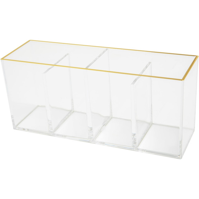 FLASH FURNITURE BEPB7357GCGD Martha Stewart Kerry Plastic 4-Compartment Pen Holder Office Desktop Organizer, 3-3/4inH x 2-3/4inW x 8-3/4inD, Clear/Gold Trim