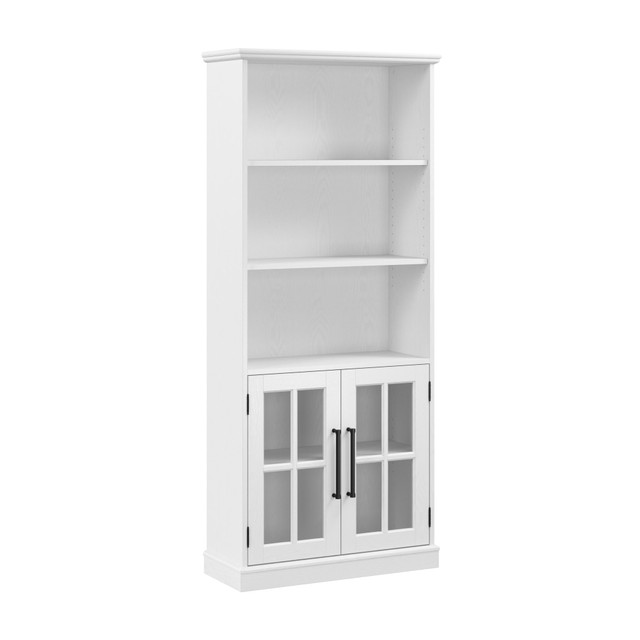BUSH INDUSTRIES INC. WBB132WAS-03 Bush Furniture Westbrook 5-Shelf Bookcase With Glass Doors, White Ash/Restored Tan Hickory, Standard Delivery BUSH INDUSTRIES INC. WBB132WAS-03 Bush Furniture Westbrook 5-Shelf Bookcase With Glass Doors, White Ash/Restored Tan Hickory, Standard Delivery