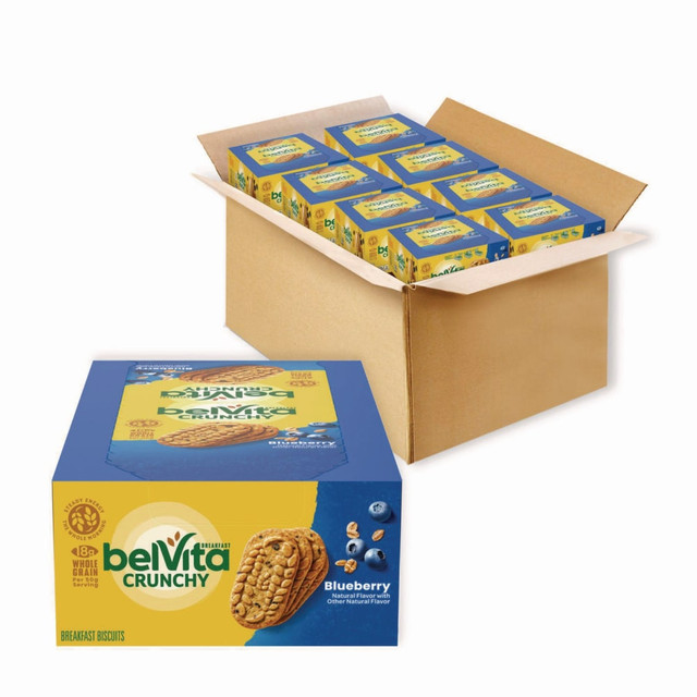MONDELEZ-NABISCO 00 44000 02908 00 Nabisco belVita Breakfast Biscuits, Blueberry, 1.76 Oz Pack, 8 Packs Per Box, Case Of 8 Boxes