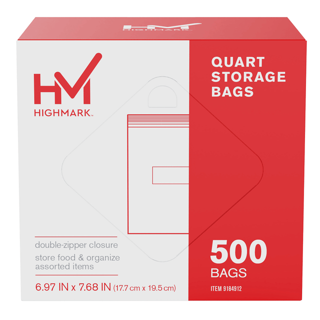 OFFICE DEPOT SBQT500 Highmark Plastic Storage Bags, Quart Size, Clear, Pack Of 500 Bags