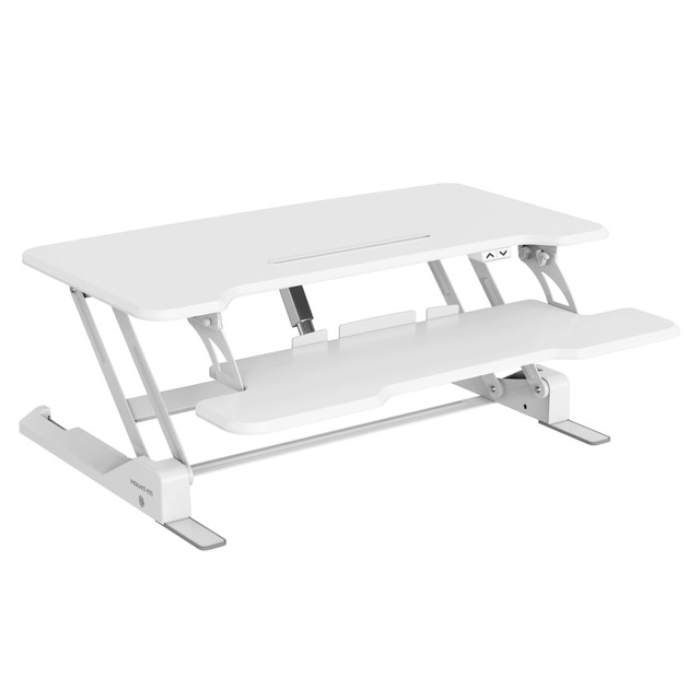 TRANSFORM PARTNERS LLC MI-8012 Mount-It! Electric Standing Desk Converter With Adjustable Height And 38inW Desktop, White