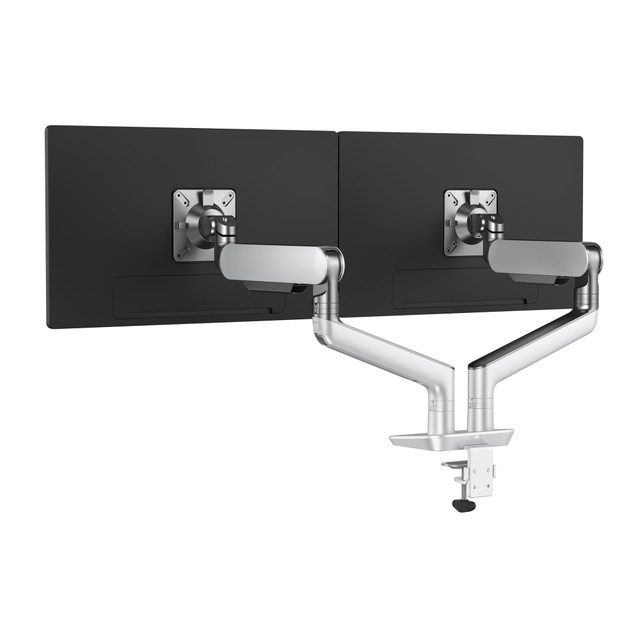 Build a flexible setup with the Fellowes Rising 2 Dual Monitor Arm. SnapKinect technology allows for fast and easy assembly, while RotationStop technology offers 14 distinct stop locations.  Finger-touch height adjustment.  Left and right arm rotation.  SnapKinect technology allows for fast and easy assembly.  RotationStop technology offers 14 distinct stop locations.  Includes desk clamp and grommet mount.  Meets BIFMA x5.5 guidelines.  Backed by the manufacturer's limited lifetime warranty.  This product is heavy and/or oversized and may need more than one person to handle.