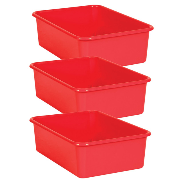 EDUCATORS RESOURCE TCR20404-3 Teacher Created Resources Large Plastic Storage Bins, 5inH x 11-1/2inW x 16-1/4inD, Red, Pack Of 3 Bins EDUCATORS RESOURCE TCR20404-3 Teacher Created Resources Large Plastic Storage Bins, 5inH x 11-1/2inW x 16-1/4inD, Red, Pack Of 3 Bins