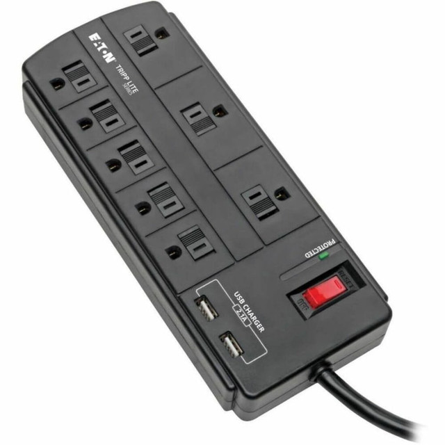 TRIPP LITE TLP88USBB Eaton Tripp Lite Series 8-Outlet Surge Protector Power Strip with 2 USB Ports (2.1A Shared) - 8 ft. Cord, 1200 Joules, Black - Surge protector - 15 A - AC 120 V - 1875 Watt - output connectors: 8 - 8 ft cord - black TRIPP LITE TLP88USBB Eaton Tripp Lite Series 8-Outlet Surge Protector Power Strip with 2 USB Ports (2.1A Shared) - 8 ft. Cord, 1200 Joules, Black - Surge protector - 15 A - AC 120 V - 1875 Watt - output connectors: 8 - 8 ft cord - black