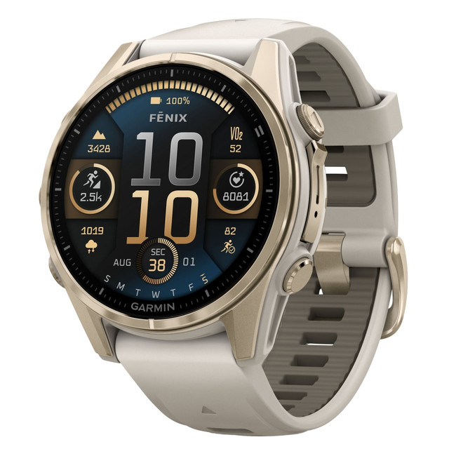GARMIN INTERNATIONAL, INC. 010-02903-10 Garmin fenix 8 AMOLED Multisport GPS Watch With Silicone Band And 43mm Sapphire Lens, Soft Gold/Fog Gray GARMIN INTERNATIONAL, INC. 010-02903-10 Garmin fenix 8 AMOLED Multisport GPS Watch With Silicone Band And 43mm Sapphire Lens, Soft Gold/Fog Gray