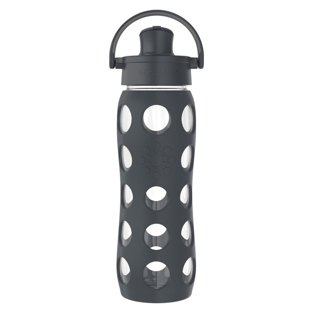 THERMOS LG4321MCN4 LifeFactory Glass Water Bottle With Active Flip Cap And Protective Silicone Sleeve, 22 Oz, Carbon