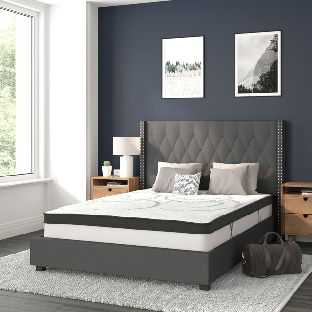 FLASH FURNITURE HGBM1046 Riverdale Tufted Upholstered Platform Bed With 10in CertiPUR-US Certified Foam And Pocket Spring Mattress, Full, Dark Gray FLASH FURNITURE HGBM1046 Riverdale Tufted Upholstered Platform Bed With 10in CertiPUR-US Certified Foam And Pocket Spring Mattress, Full, Dark Gray