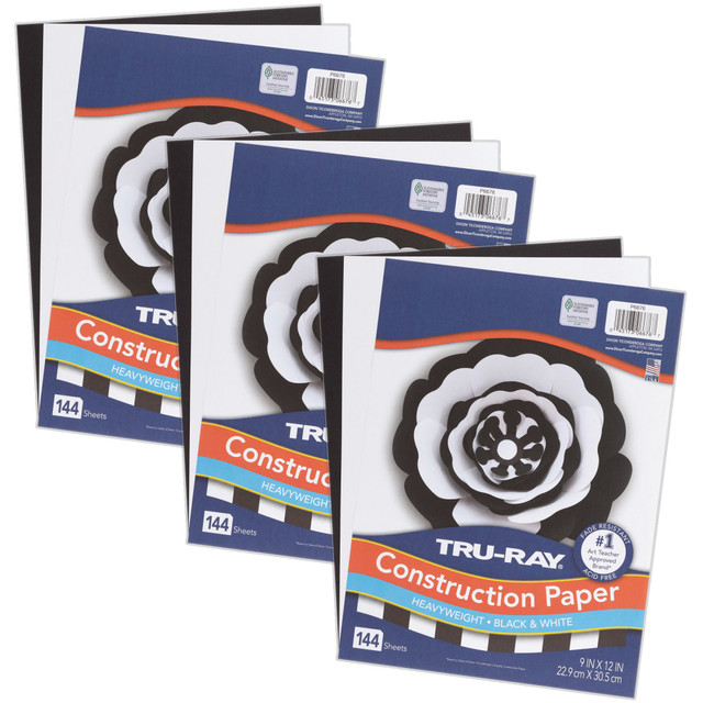 EDUCATORS RESOURCE PAC6676-3 Tru-Ray Construction Paper, Heavyweight, 9in x 12in, Black & White, 144 Sheets Per Pack, Set Of 3 Packs EDUCATORS RESOURCE PAC6676-3 Tru-Ray Construction Paper, Heavyweight, 9in x 12in, Black & White, 144 Sheets Per Pack, Set Of 3 Packs
