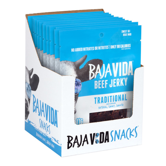 ONEWORLDCPG, LLC 00850045035638 Baja Vida Beef Jerky Traditional Snack Packs, 1.0 Oz, Box Of 12 Packs