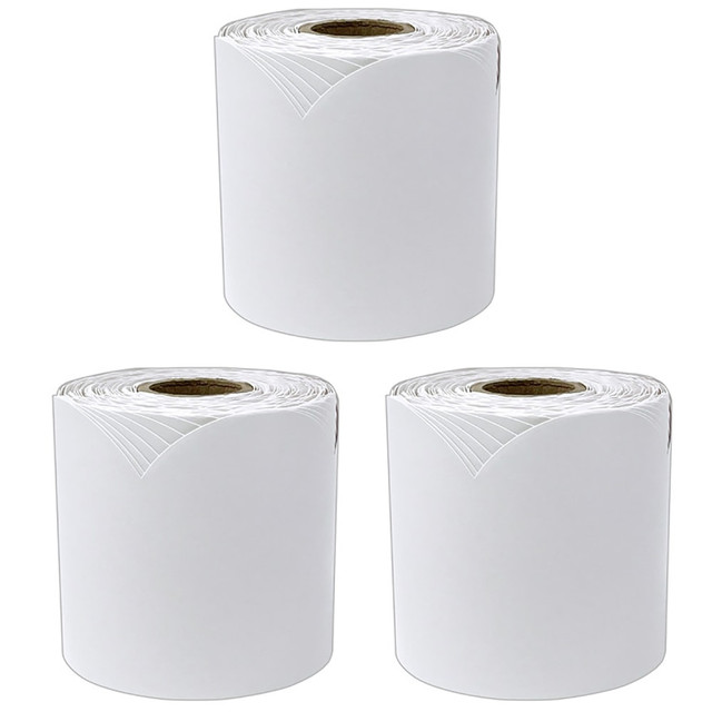 Decorate your classroom with Carson Dellosa Education Rolled Scalloped Borders. The thick paper can easily be cut and layered to suit your needs.  Thick, flexible paper construction offers durability.  Borders can be cut and layered for a unique look.  Scalloped edges.  Sold as a pack of 3 rolls.