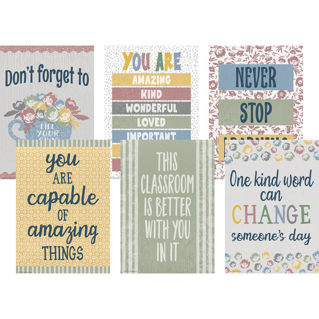 Decorate the classroom with the Teacher Created Resources Classroom Cottage Positive Posters. These posters helps inspire and motivate kids, and they boast an acid free design that prevents yellowing.  Helps inspire and motivate kids.  Acid free design prevents yellowing.