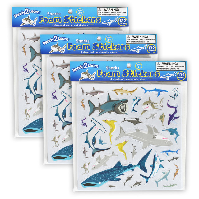 EDUCATORS RESOURCE CE-10125-3 Ready 2 Learn Foam Stickers, Sharks, Pack Of 132 Stickers, Set Of 3 Packs