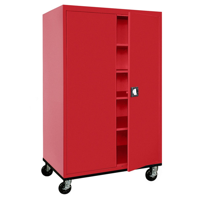 EDSAL SANDUSKY CORP TA4R462472-01 Sandusky Transport Series 46inW Heavy-Duty Assembled Mobile Storage Cabinet, Red EDSAL SANDUSKY CORP TA4R462472-01 Sandusky Transport Series 46inW Heavy-Duty Assembled Mobile Storage Cabinet, Red