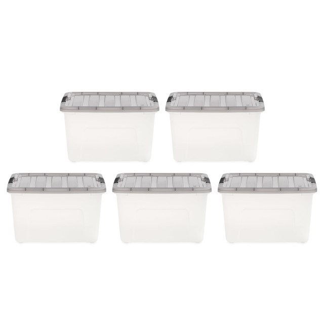 IRIS USA, INC. 500147 Iris Stack & Pull Storage Boxes, 10 Gallon, Clear/Gray, Set Of 5 Boxes IRIS USA, INC. 500147 Iris Stack & Pull Storage Boxes, 10 Gallon, Clear/Gray, Set Of 5 Boxes