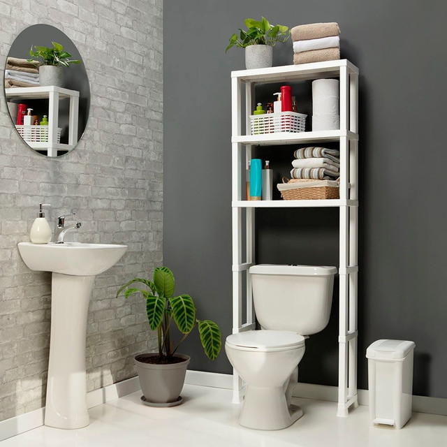 INVAL AMERICA, INC. 13606 Inval America 19inW 3-Shelf Resin Bathroom Over-the-Toilet Shelving Unit, White