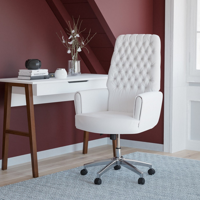 FLASH FURNITURE BT444WH Traditional Tufted LeatherSoft High-Back Executive Office Chair, White FLASH FURNITURE BT444WH Traditional Tufted LeatherSoft High-Back Executive Office Chair, White