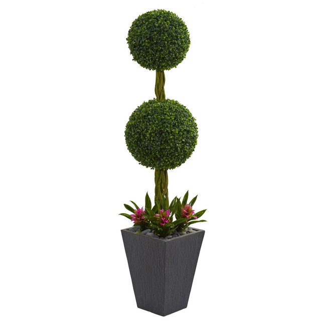 NEARLY NATURAL INC. 5730 Nearly Natural Double Boxwood Ball Topiary 60inH Artificial UV Resistant Indoor/Outdoor Tree With Planter, 60inH x 14inW x 14inD, Green NEARLY NATURAL INC. 5730 Nearly Natural Double Boxwood Ball Topiary 60inH Artificial UV Resistant Indoor/Outdoor Tree With Planter, 60inH x 14inW x 14inD, Green