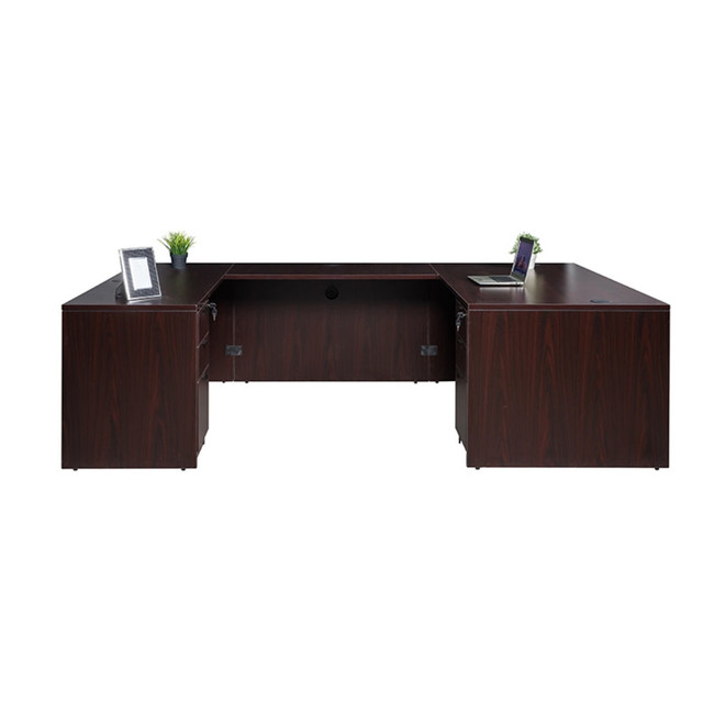 NORSTAR OFFICE PRODUCTS INC. GROUPA4-M Boss Holland Series Office Suite With 71inW Desk, Bridge, Credenza & 2 Pedestal Files, Mahogany NORSTAR OFFICE PRODUCTS INC. GROUPA4-M Boss Holland Series Office Suite With 71inW Desk, Bridge, Credenza & 2 Pedestal Files, Mahogany