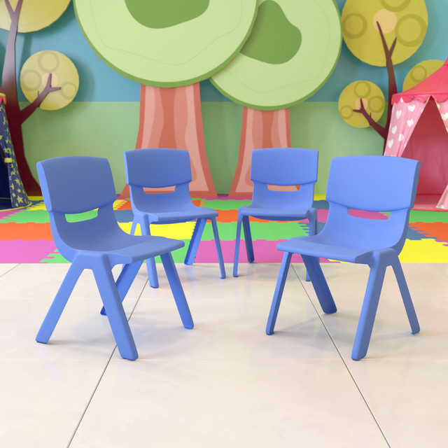 FLASH FURNITURE 4YUYCX4004BLUE  Plastic Stackable School Chairs With 13-1/4in Seat Height, Blue, Pack Of 4 Chairs