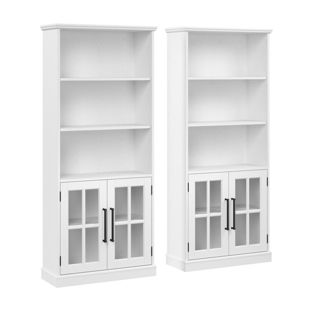BUSH INDUSTRIES INC. WBK001WAS Bush Furniture Westbrook 5-Shelf Bookcases With Glass Doors, White Ash/Restored Tan Hickory, Standard Delivery, Set Of 2 Bookcases