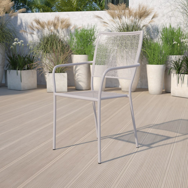 FLASH FURNITURE CO2SIL  Oia Indoor/Outdoor Steel Patio Armchair with Square Back, Light Gray