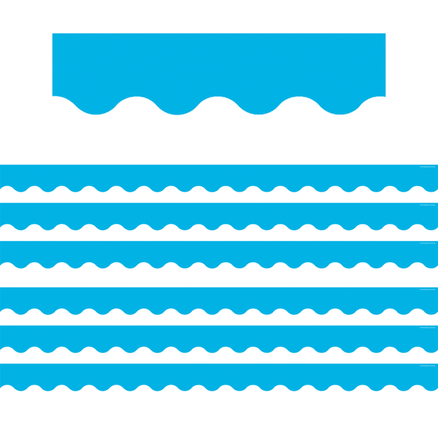 Create a unique bulletin board theme with the Teacher Created Resources Scalloped Border Trim Pack. These vibrant border trim strips are made of acid-free paper and help liven up your classroom.  Scalloped border trim helps liven up any classroom.  Made of acid-free paper.  Creates themes for bulletin boards, walls, windows and projects.  Each aqua pack includes 35ft of trim.