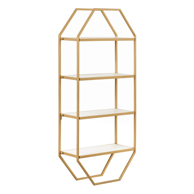 UNIEK INC. 224467 Kate and Laurel Adela Octagon Wood And Metal Shelves, 41inH x 18-1/4inW x 7-1/4inD, White/Gold, Pack Of 4 Shelves UNIEK INC. 224467 Kate and Laurel Adela Octagon Wood And Metal Shelves, 41inH x 18-1/4inW x 7-1/4inD, White/Gold, Pack Of 4 Shelves