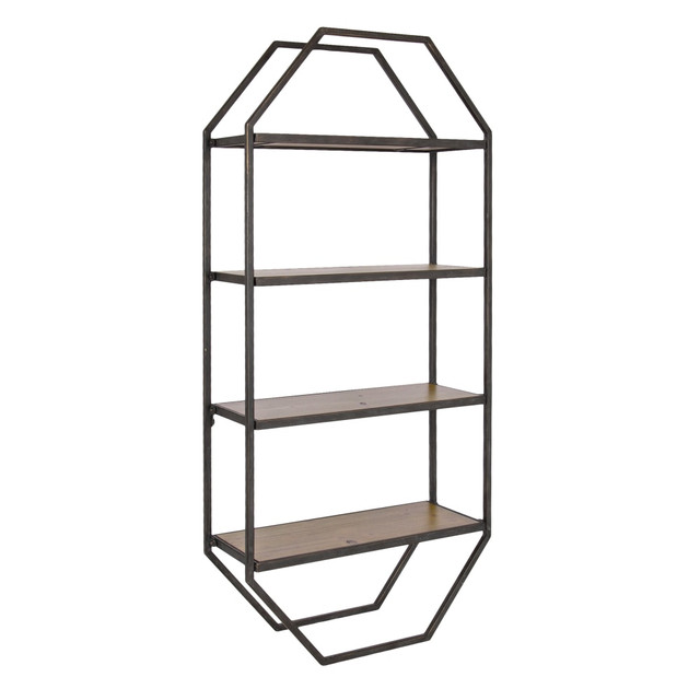 UNIEK INC. 224468 Kate and Laurel Adela Octagon Wood And Metal Shelves, 41inH x 18-1/4inW x 7-1/4inD, Brown, Pack Of 4 Shelves UNIEK INC. 224468 Kate and Laurel Adela Octagon Wood And Metal Shelves, 41inH x 18-1/4inW x 7-1/4inD, Brown, Pack Of 4 Shelves