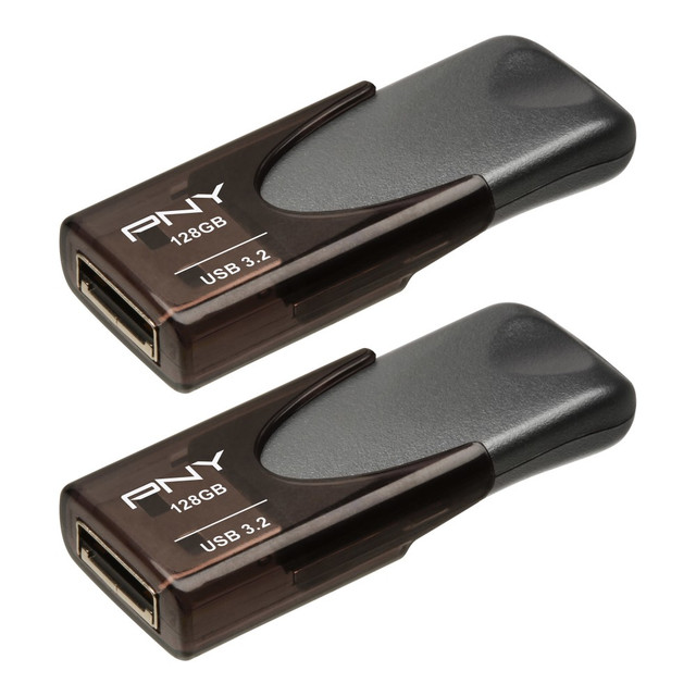 PNY TECHNOLOGIES, INC. P-FD128X2TBAT4-GE PNY Elite Turbo Attache 4 USB 3.2 Flash Drives, 128 GB, Dark Gray, Pack Of 2 Flash Drives