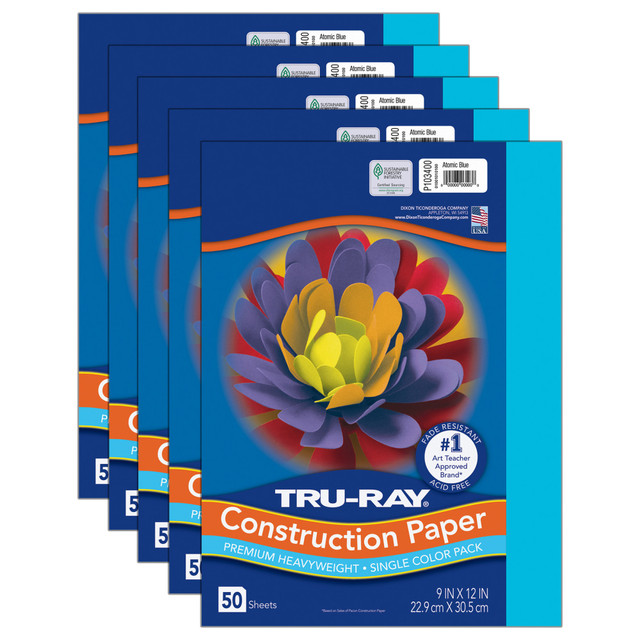 Heavyweight 100% vat-dyed sulphite with longer, stronger fibers. Tru-Ray Construction Paper is tough enough to take scoring, folding and curling without cracking and tearing.  Its superior fade-resistance keeps projects brighter and fresher longer.  Acid free for less fade.  Measures 9in x 12in.  Each pack includes 50 sheets. Sold as 5 packs for a total of 250 sheets.