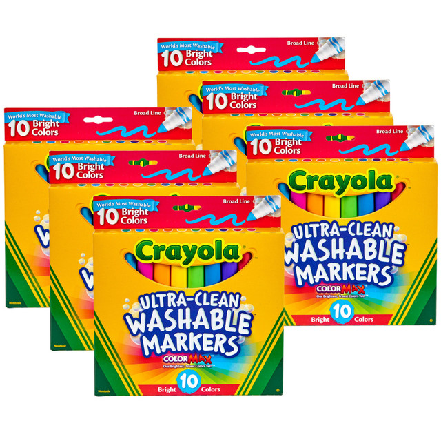 EDUCATORS RESOURCE BIN587855-6 Crayola Ultra-Clean Markers, Broad Tip, Assorted Colors, 10 Markers Per Pack, Set Of 6 Packs EDUCATORS RESOURCE BIN587855-6 Crayola Ultra-Clean Markers, Broad Tip, Assorted Colors, 10 Markers Per Pack, Set Of 6 Packs