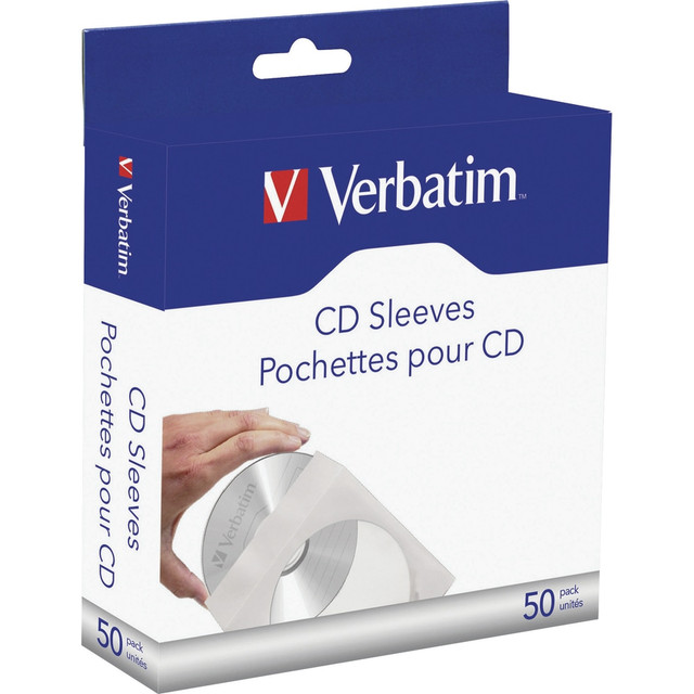 VERBATIM AMERICAS LLC 70126 Verbatim CD/DVD Paper Sleeves With Clear Windows, White, Pack Of 50 Sleeves